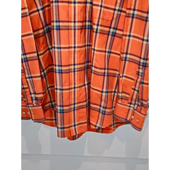 Haggar Forever New Mens L/G Orange Plaid Button-Up Shirt Fade-Resistant Wrinkle - Picture 8 of 13